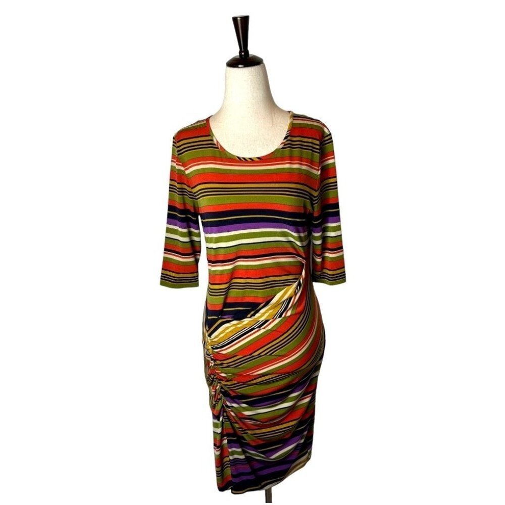 Betsey Johnson Multicolor Striped Midi Dress - Green, Red, Purple, Yellow
